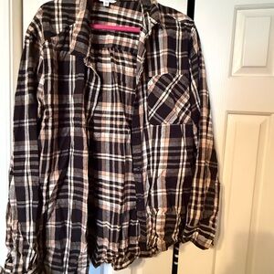 Time and Tru Black and Tan Plaid Shirt